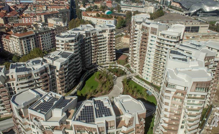 Big buildings can be seen from the upper view