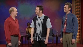 A laughing Colin, Brad, and Ryan on Whose Line Is It Anyway?