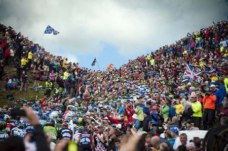 The crowds on the Buttertubs climb in Yorkshire during the 2014 Tour de FRance