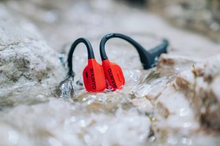 headphones close up on rock