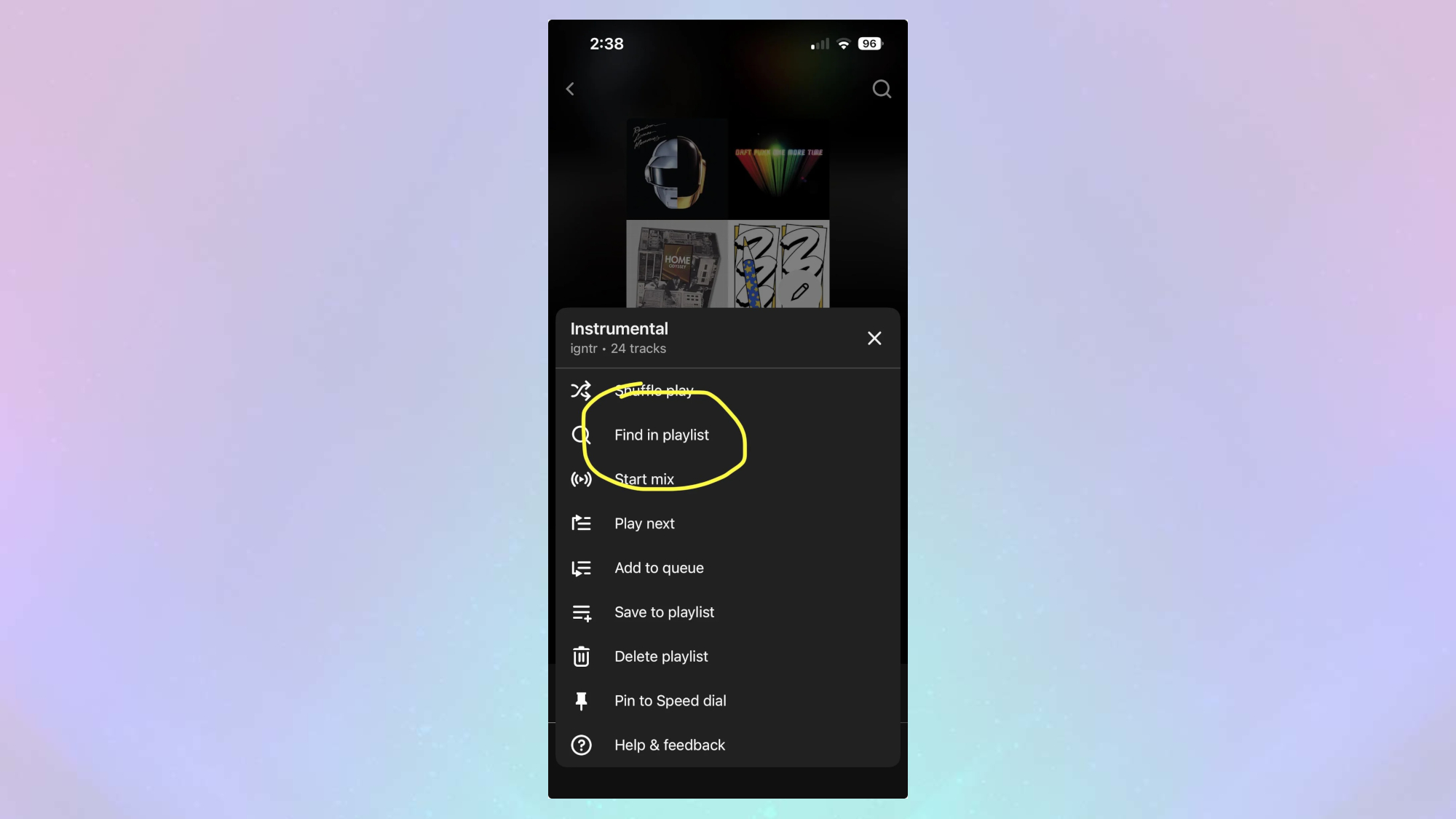 YouTube music with find in playlist option