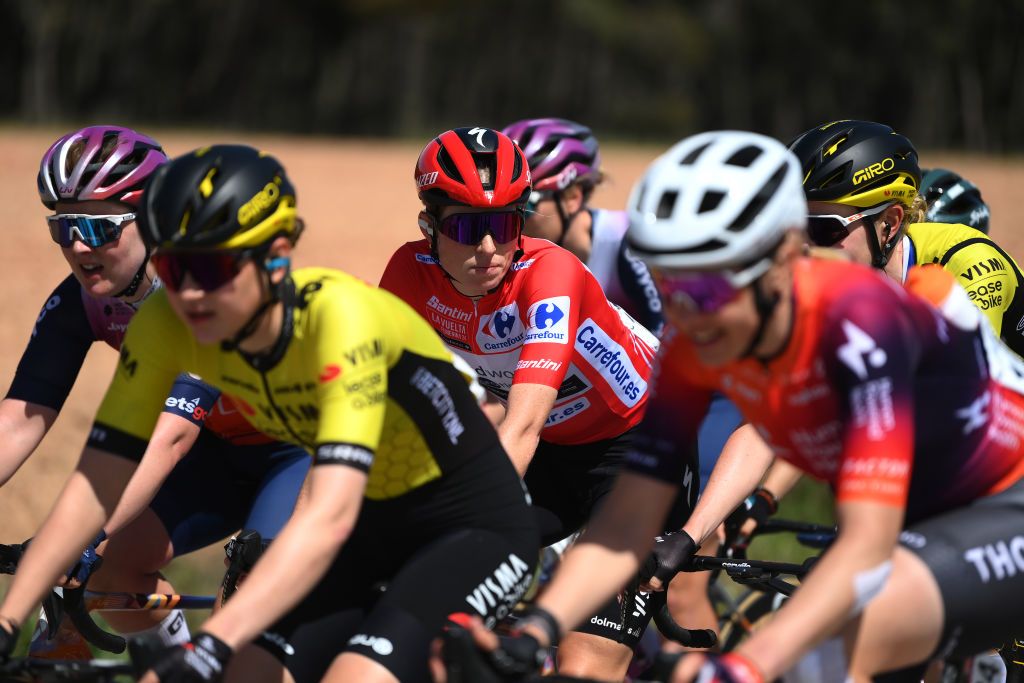 VINUESA SPAIN MAY 03 Demi Vollering of The Netherlands and Team SD Worx Protime Red Leader Jersey competes during the 10th La Vuelta Femenina 2024 Stage 6 a 1321km stage from Tarazona to La Laguna Negra Vineuesa 1722m UCIWT on May 03 2024 in Vineuesa Spain Photo by Alex BroadwayGetty Images
