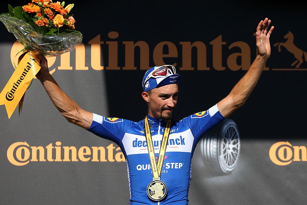 Julian Alaphilippe (Deceuninck-QuickStep) wins the time trial at the Tour de France