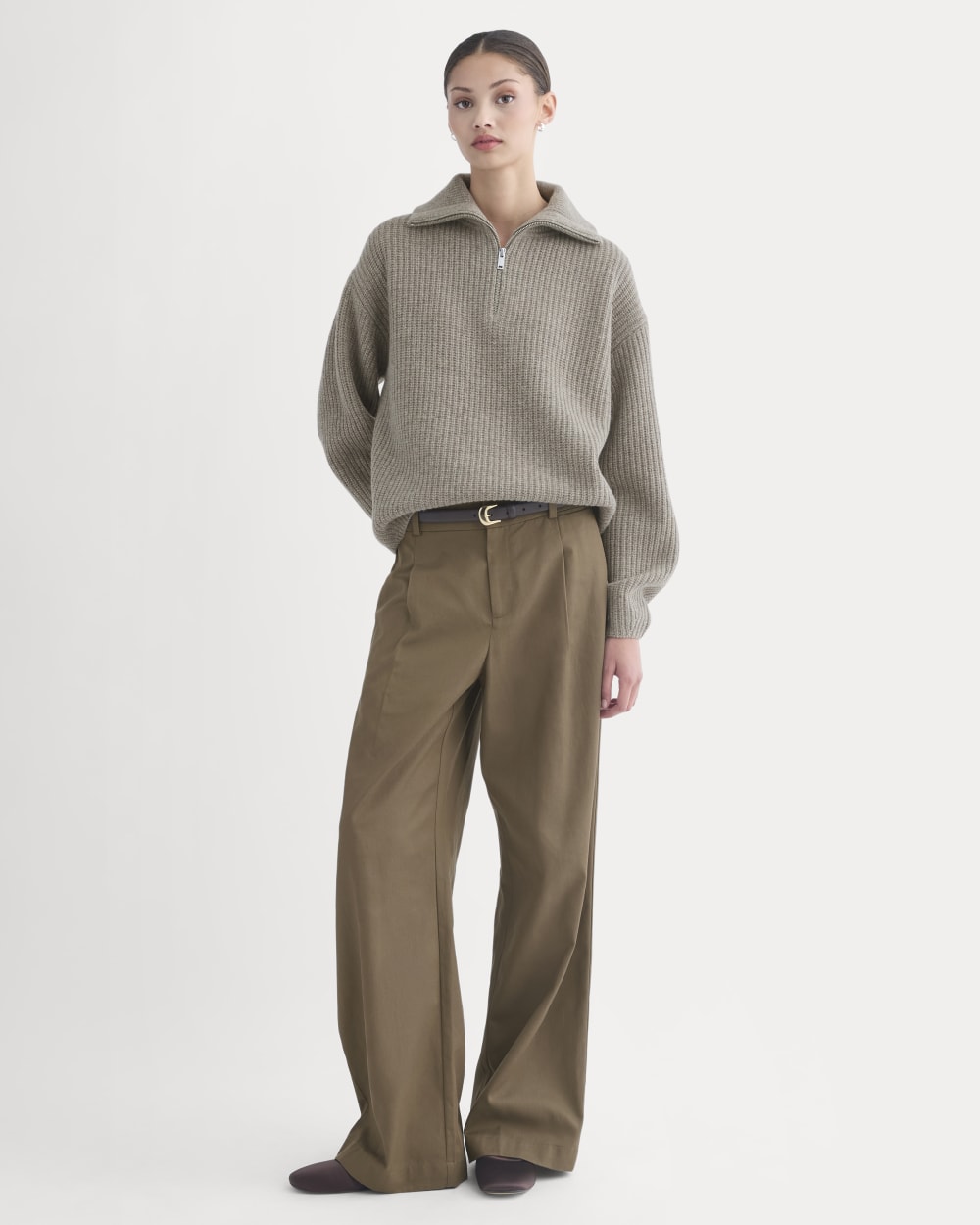 The Half-Zip Sweater in Luxe Merino | Heather Soft Taupe - Xxs