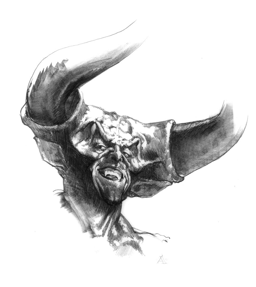 John Alvin wanted to play with the themes of good and evil with the Legend poster. This is a graphite sketch of Tim Curry&rsquo;s demonic character