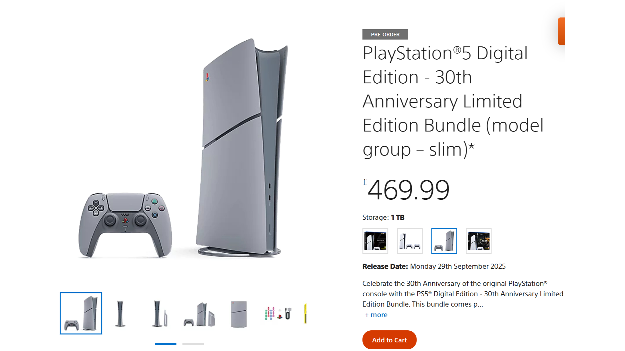 The PS Direct 30th Anniversary PS5 Slim listing page at PS Direct