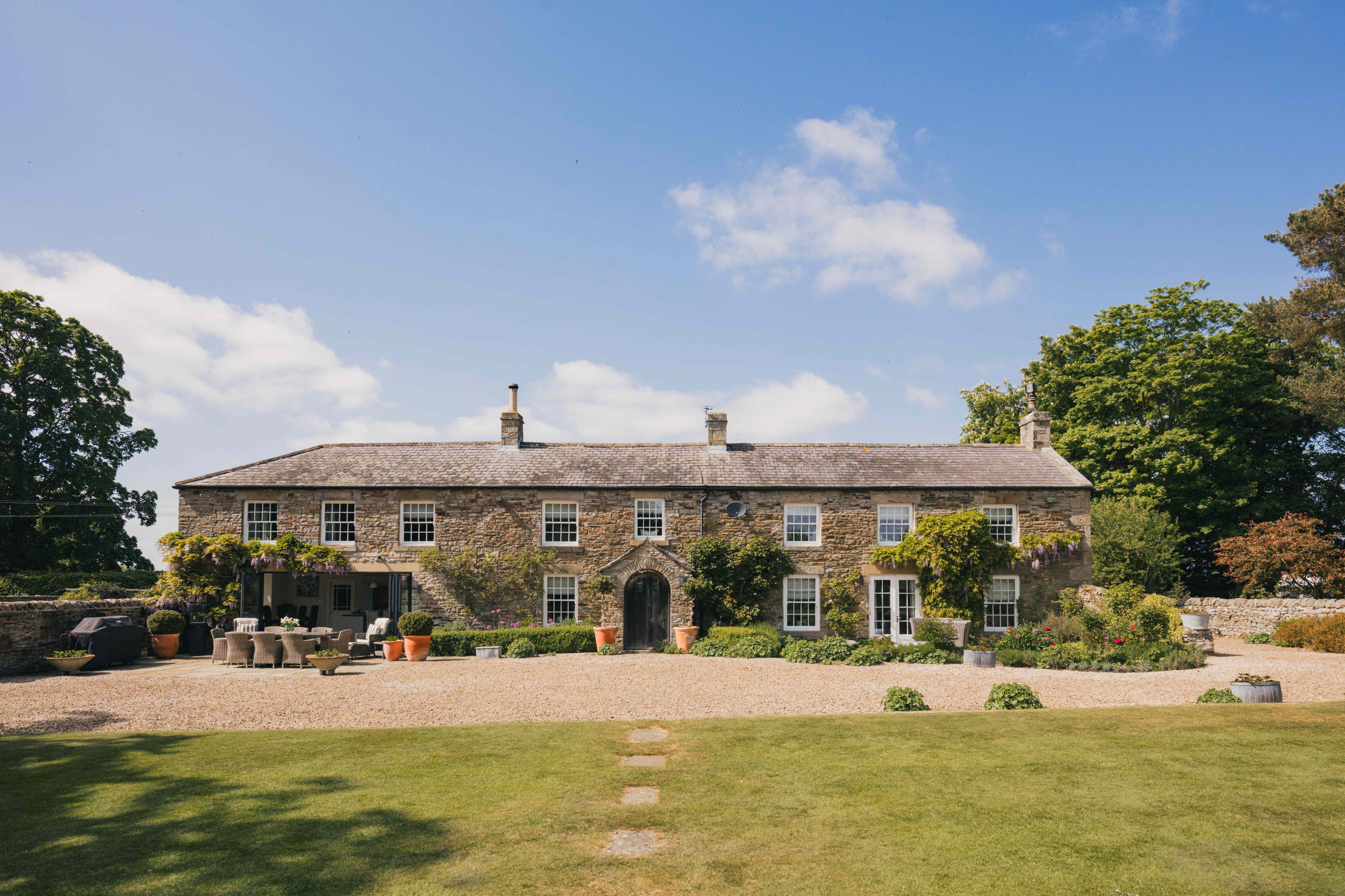 Photos of kitchen and outside of house at Low House, Slaley, Hexham, Northumberland.