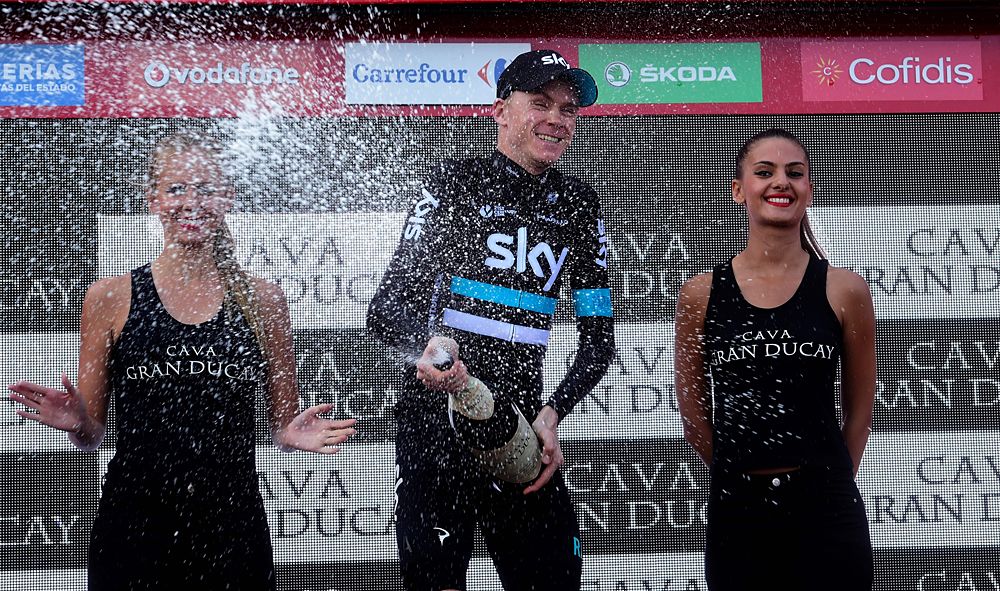 Chris Froome (Sky) celebrates his Vuelta stage win