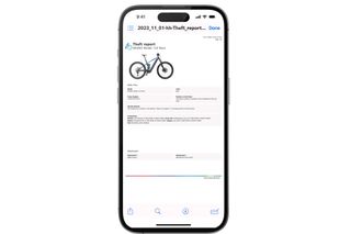 The Bosch ebike pass theft report shown on the screen of a smart phone on a white background