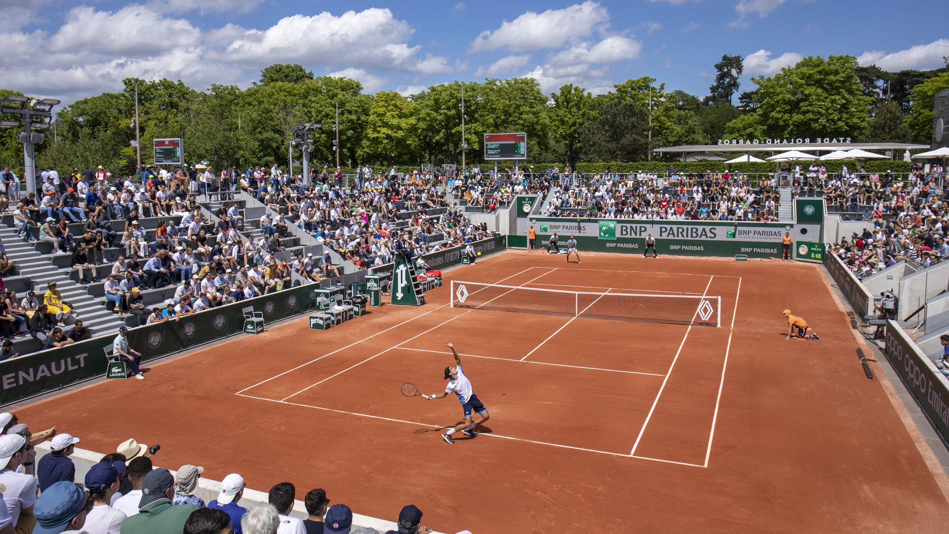 General view of the French Open clay court tennis at Roland Garros