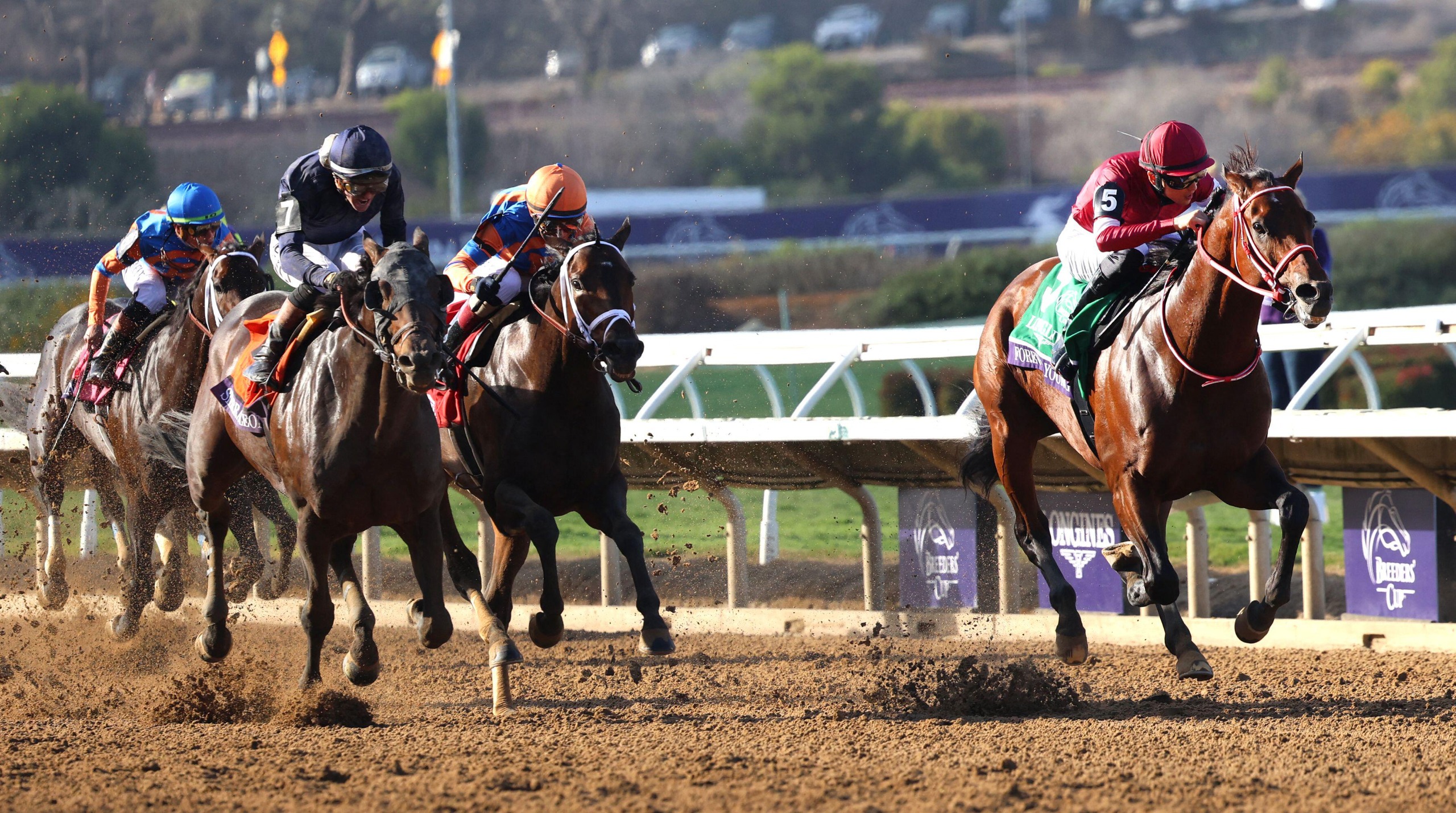 Forever Young, ridden by Ryusei Sakai, pulls away from the field to win the Breeders Cup Classic