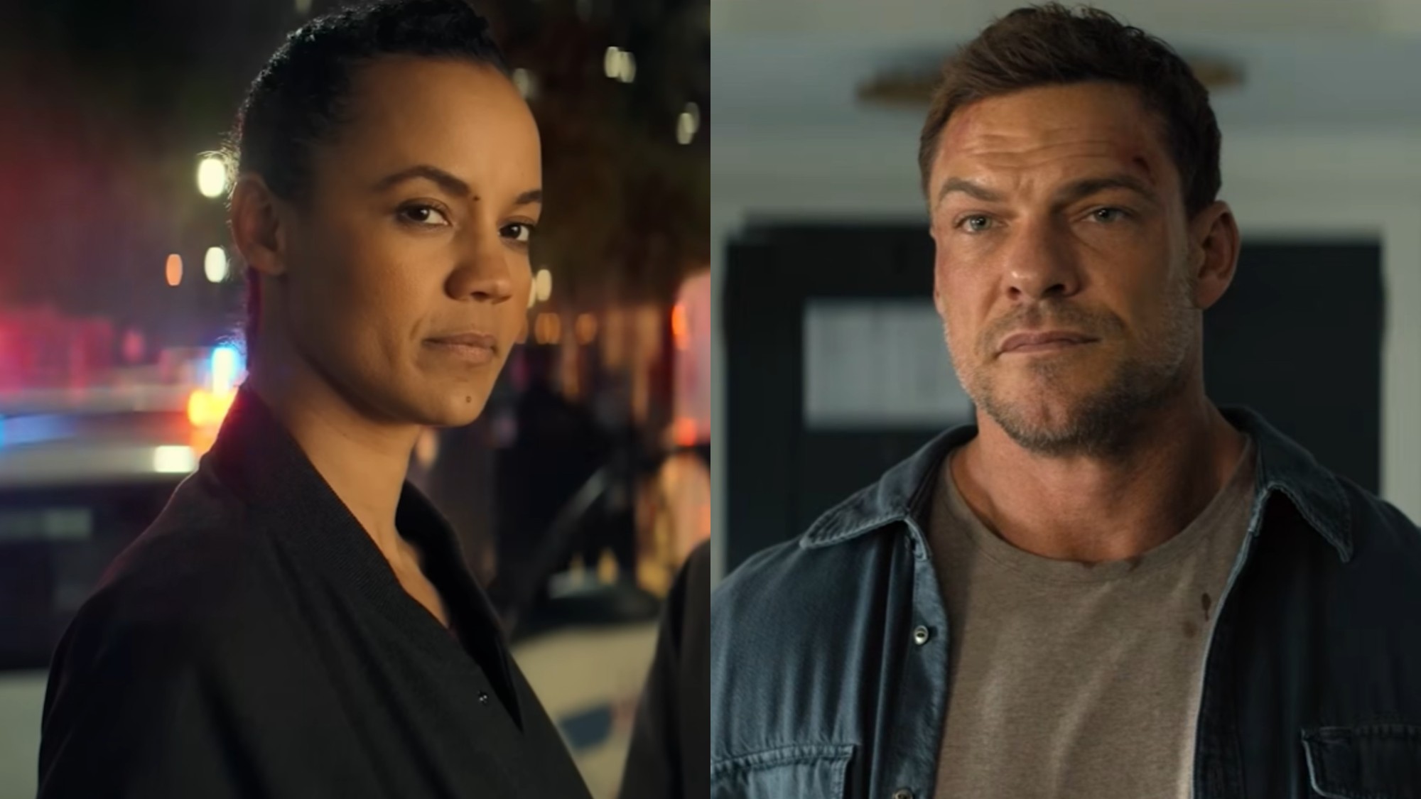 From left to right: Maria Sten as Neagley and Alan Ritchson as Reacher. 