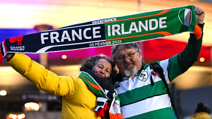 Paris , France - 5 February 2026; Ireland supporters before the Guinness 6 Nations Rugby Championship match between France and Ireland at Stade de France in Paris, France. (Photo By Ramsey Cardy/Sportsfile via Getty Images)