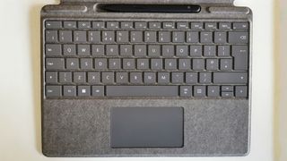 A photograph of the Microsoft Surface Pro 8's Signature TypeCover keyboard