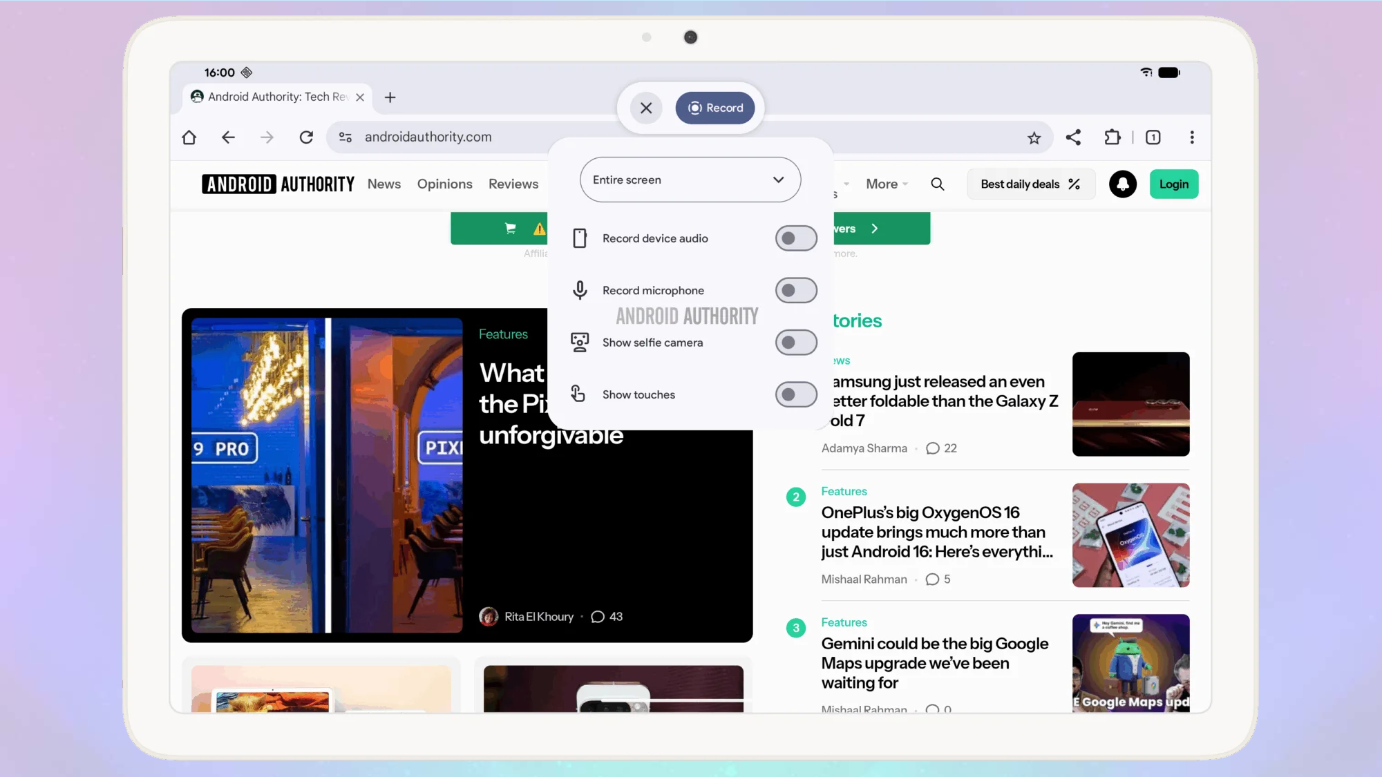 Google screen recorder new task bar