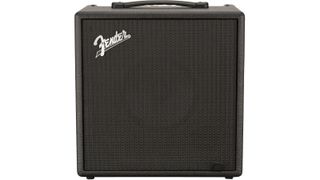 A Fender Rumble LT25 modeling bass amp on a white background