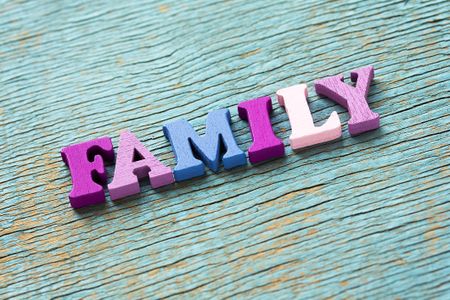 The word family spelled in colorful letters