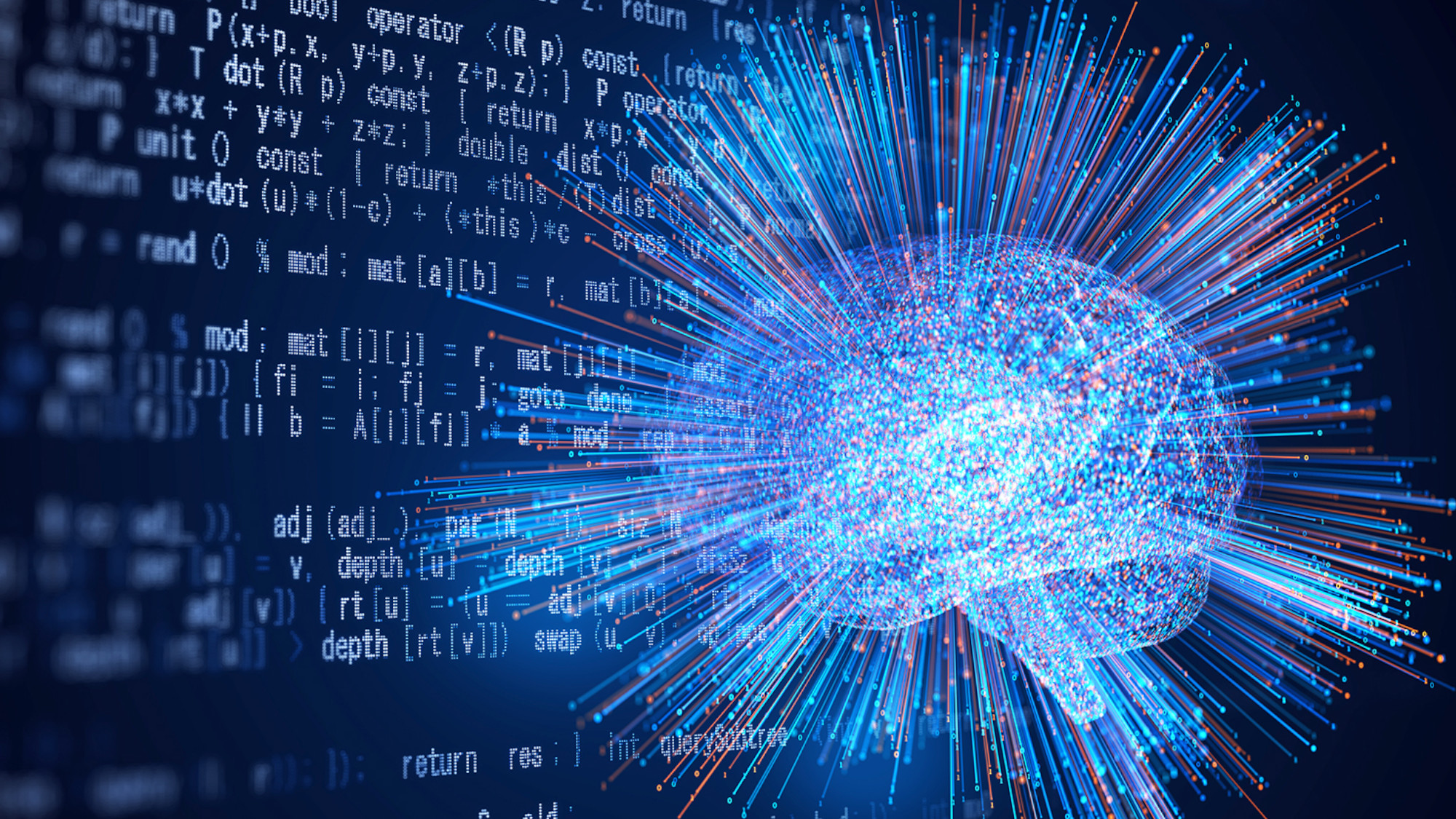 A brain with codes in the background 
