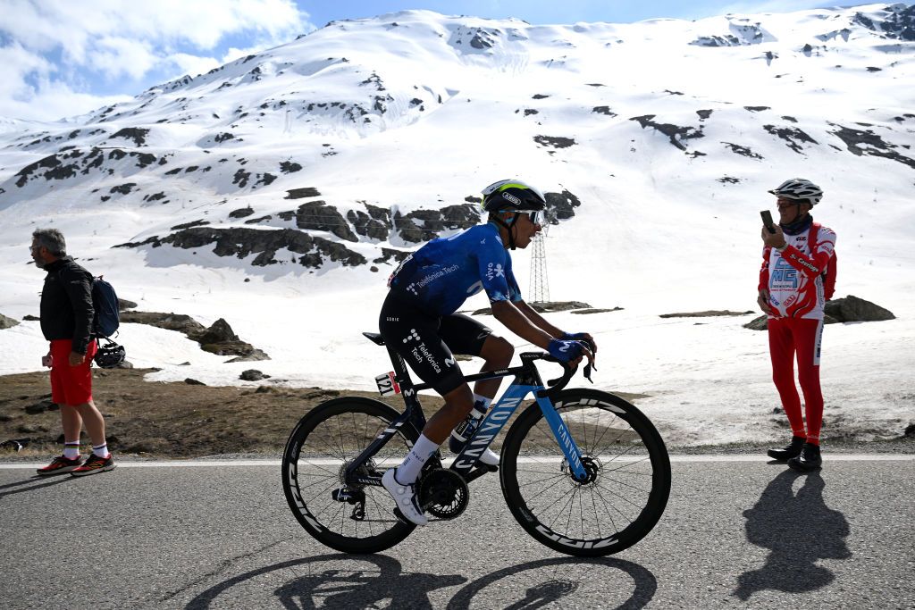 Nairo Quintana racing in the high mountains at the 2024 Giro d&#039;Italia