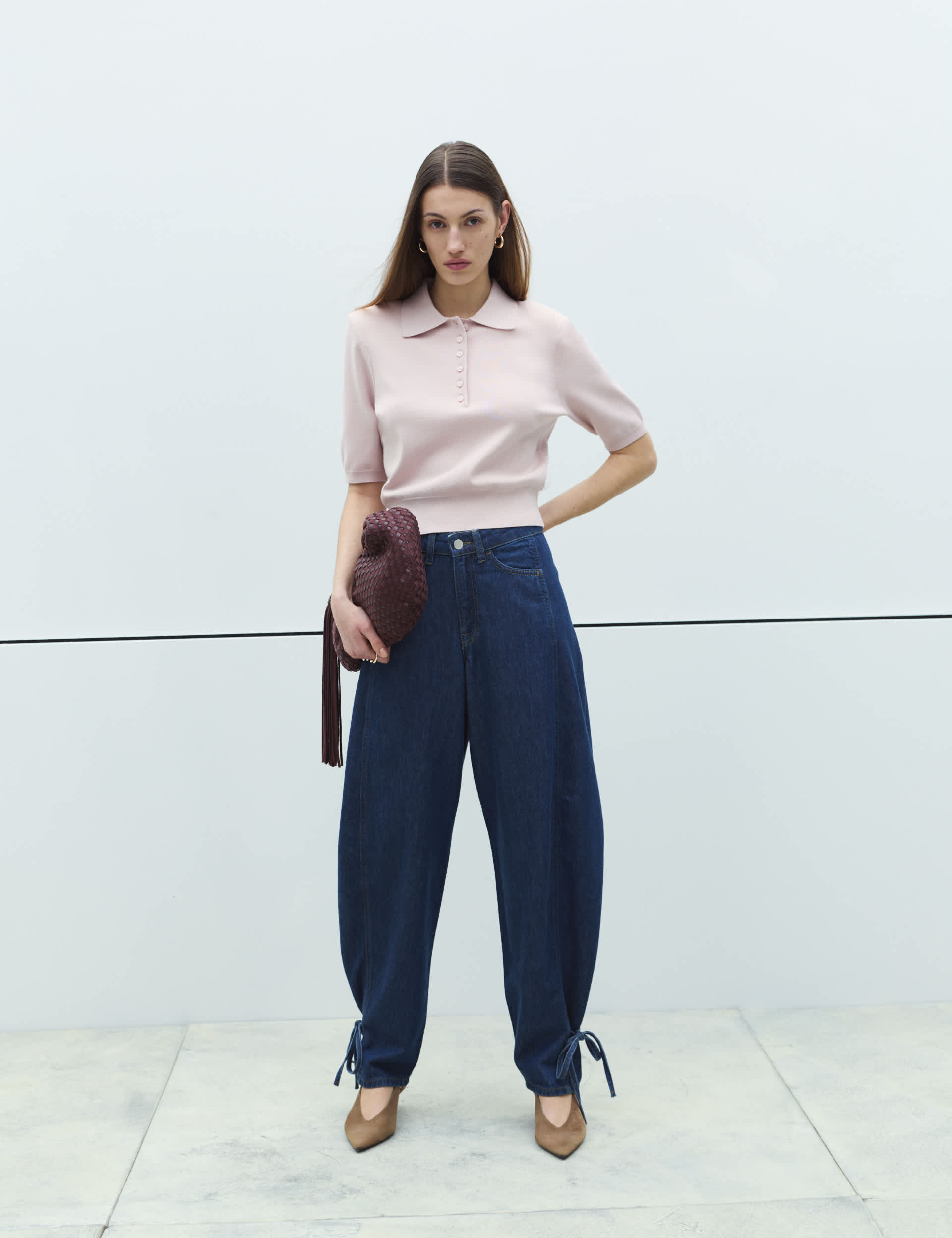 High Waisted Tie Detail Balloon Leg Jeans