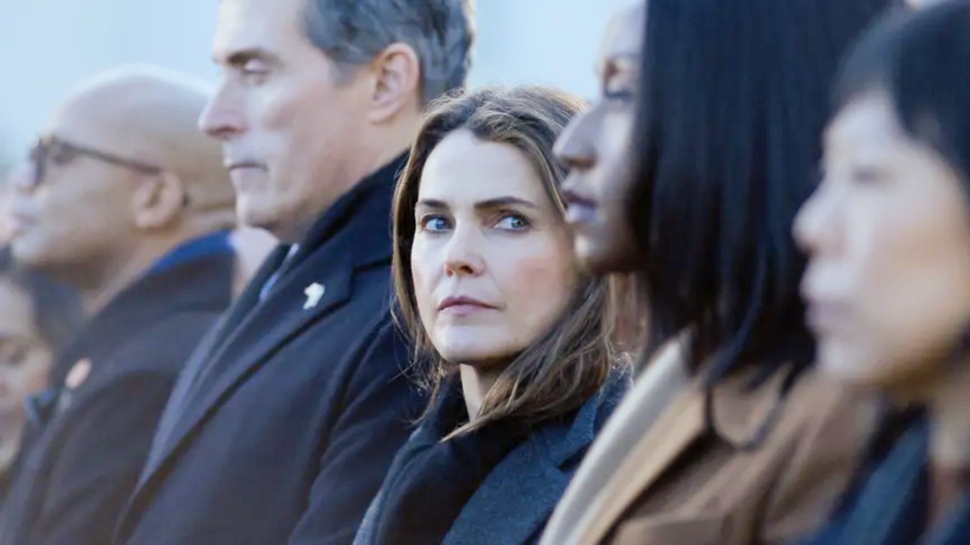 L-R: Hal (Rufus Sewell), Kate (Keri Russell), Billi (Nana Mensah) and Eidra (Ali Ahn) in a scene from "The Diplomat" season 3