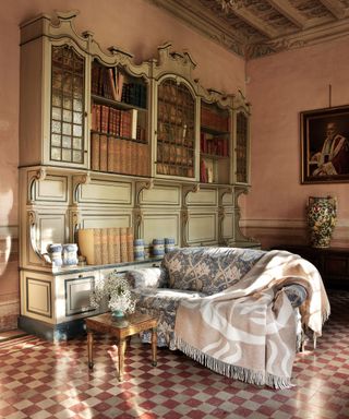 french chateau with red and cream checkerboard floor