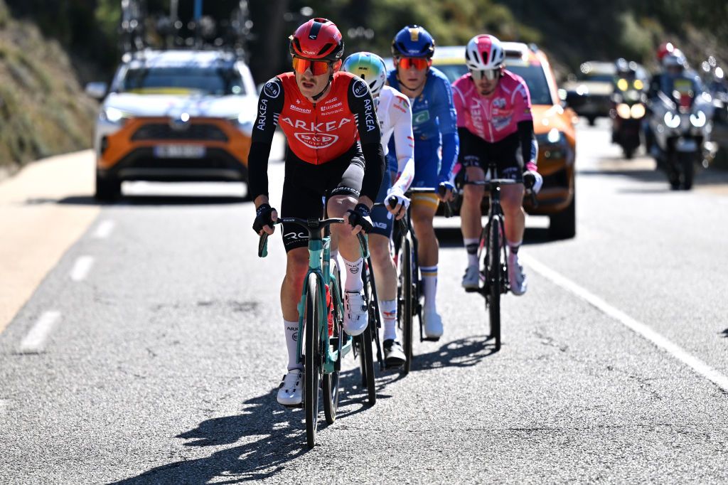 SAINTVICTORET FRANCE FEBRUARY 14 Victor Guernalec of France and Team Arkea BB Hotels leads the breakaway during the 9th Tour de la Provence 2025 Stage 1a 1693km stage from Marseille to SaintVictoret on February 14 2025 in SaintVictoret France Photo by Billy CeustersGetty Images