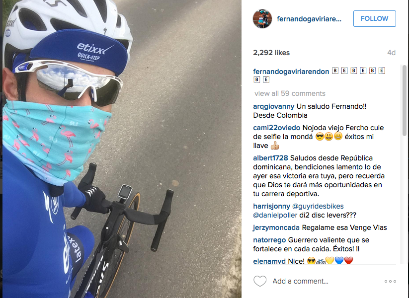 Fernando Gaviria posted several pictures of his new bike on social media (Fernando Gaviria social media)