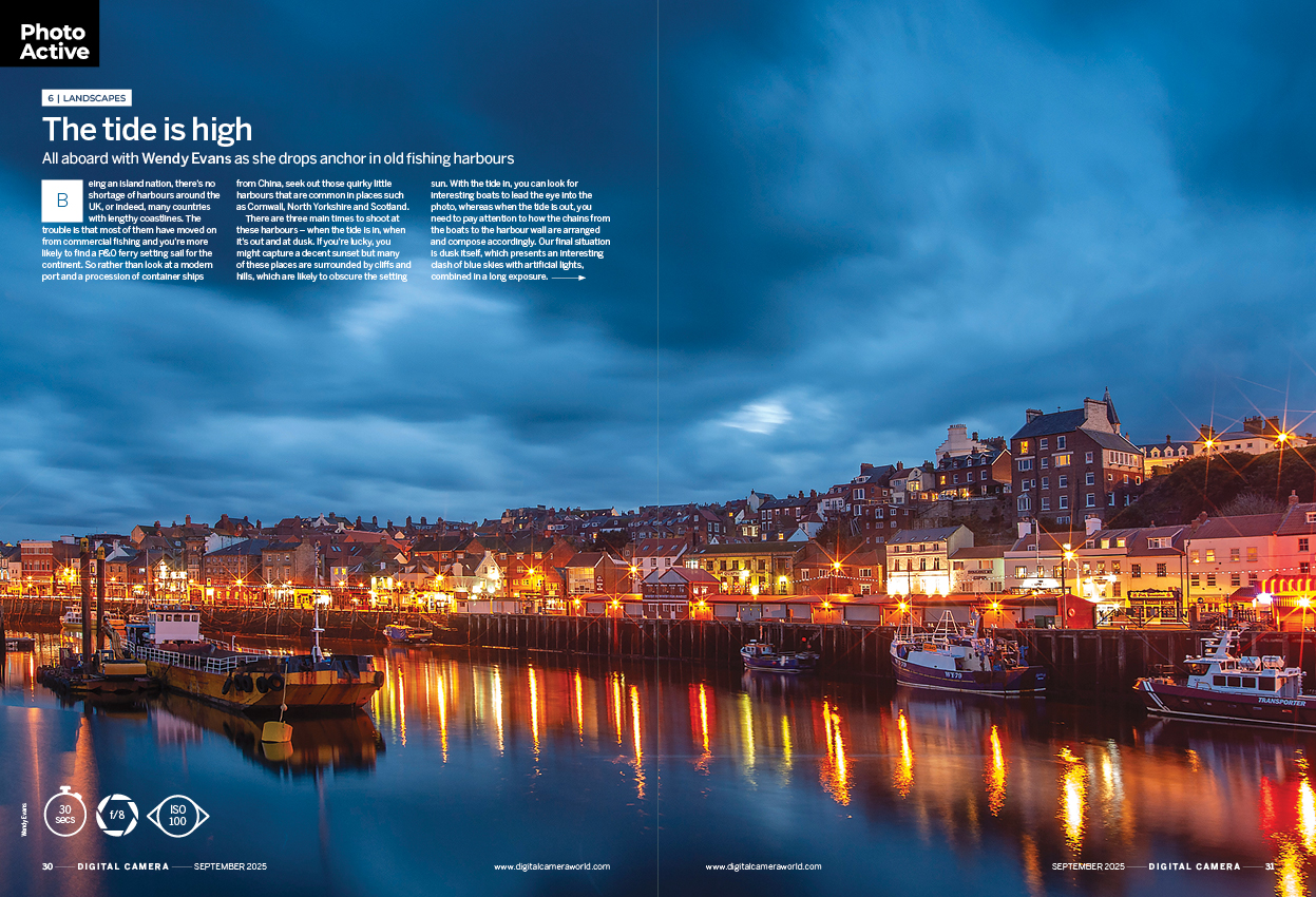 Image showing project 5 of the Photo Active projects section in issue 298 (September 2025) of Digital Camera magazine, explaining how to take photographs of traditional fishing harbours and what you’ll find there