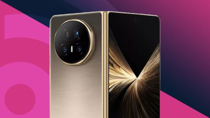 The Honor Magic V5 on a pink background