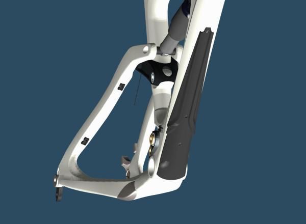 An optional bolt-on down tube guard will protect the tubing - and underlying brake line - from rock damage.