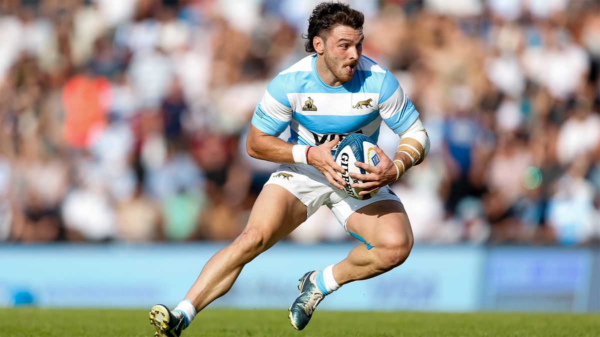 Argentina&#039;s Mateo Carreras runs with the ball in a September 2024 international against Australia.