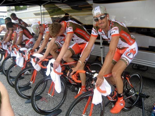 Warming up for the TTT. at the brewery for the team launch.