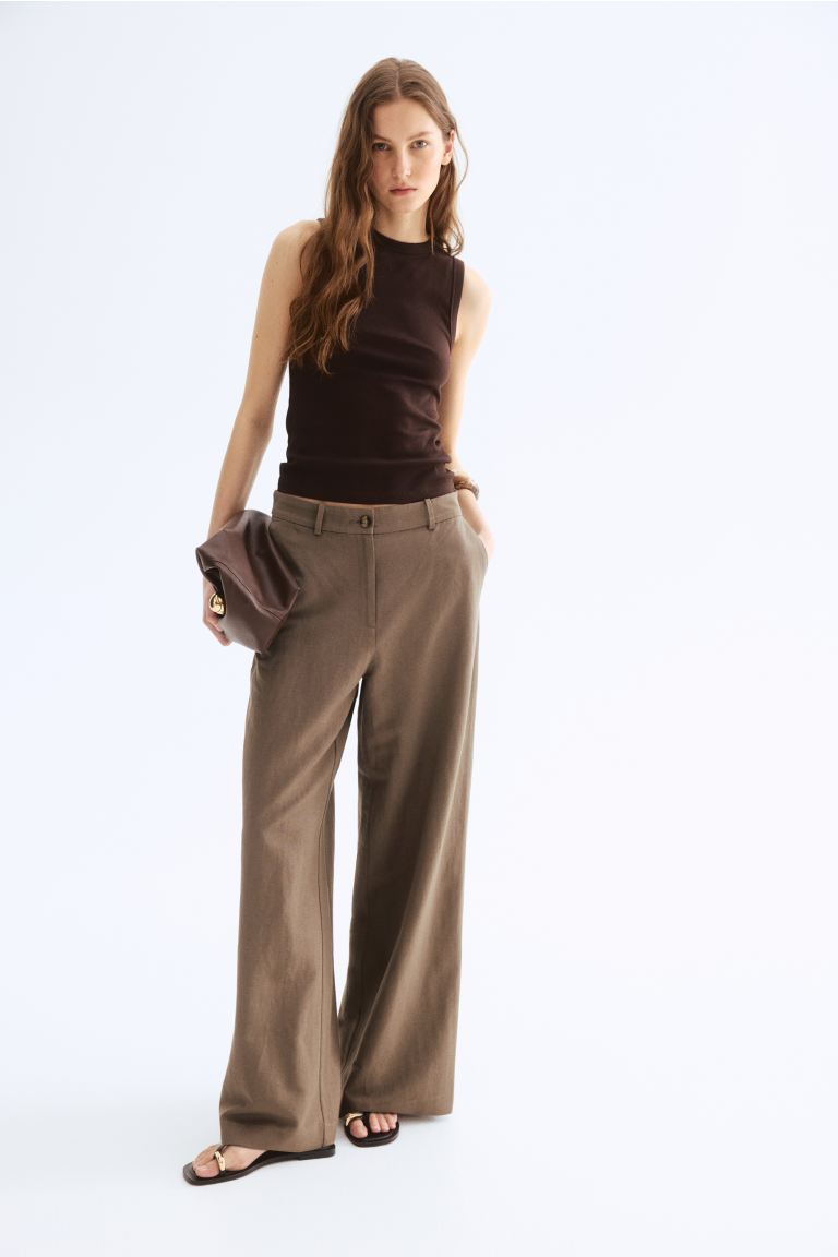 Wide Linen-Blend Trousers