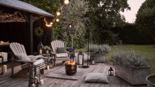 rustic decking area with fairy lights