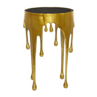 Deco 79 Aluminum Metal Side End Accent Table Drip End Table With Melting Design and Shaded Glass Top, Side Table 16" X 16" X 25", Gold