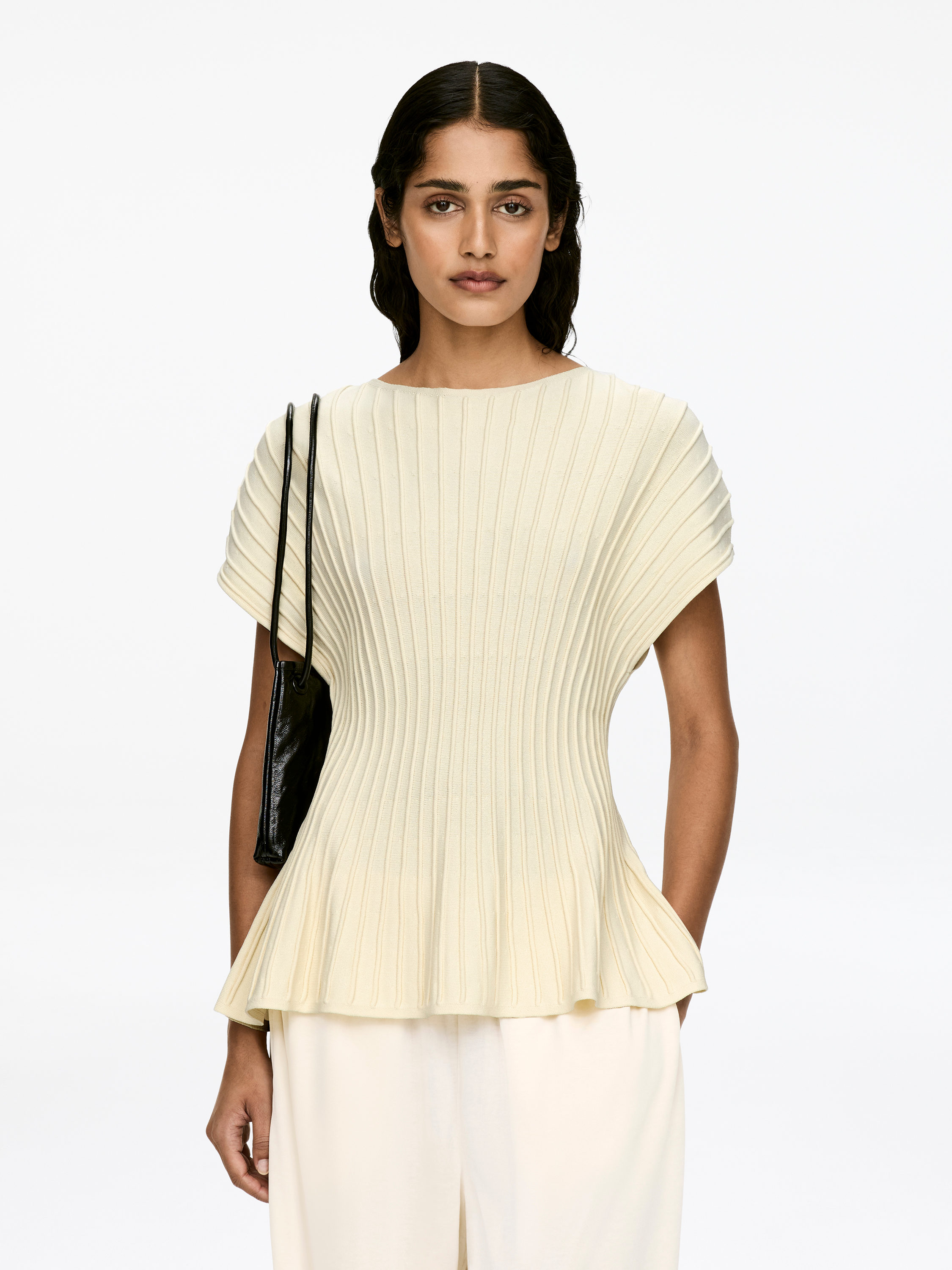 Fine-Knit Peplum Top – Off White – Women – Arket Gb