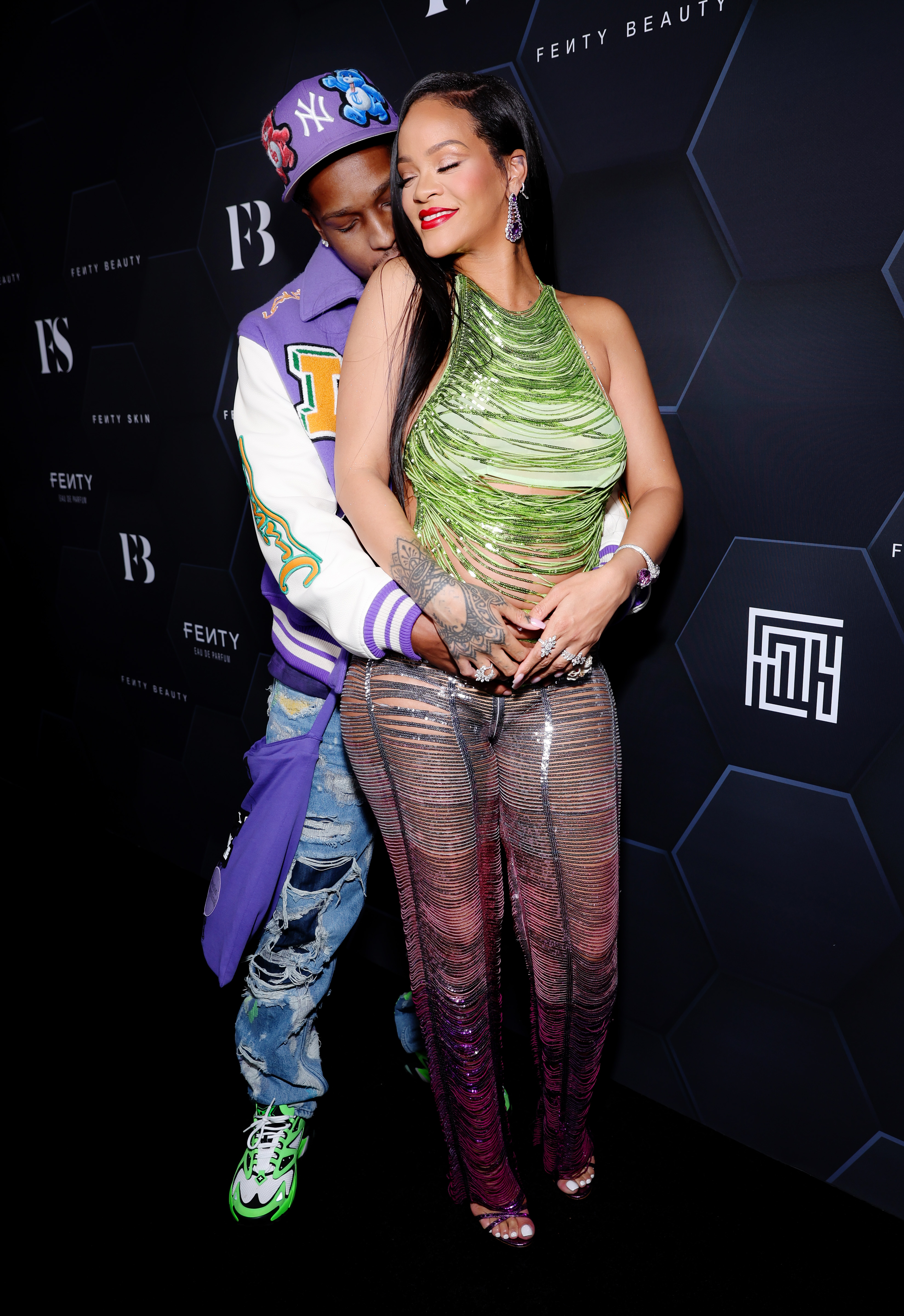 LOS ANGELES, CALIFORNIA - FEBRUARY 11: (L-R) A$AP Rocky and Rihanna celebrate Fenty Beauty & Fenty Skin at Goya Studios on February 11, 2022 in Los Angeles, California. (Photo by Rich Fury/Getty Images for Fenty Beauty & Fenty Skin)