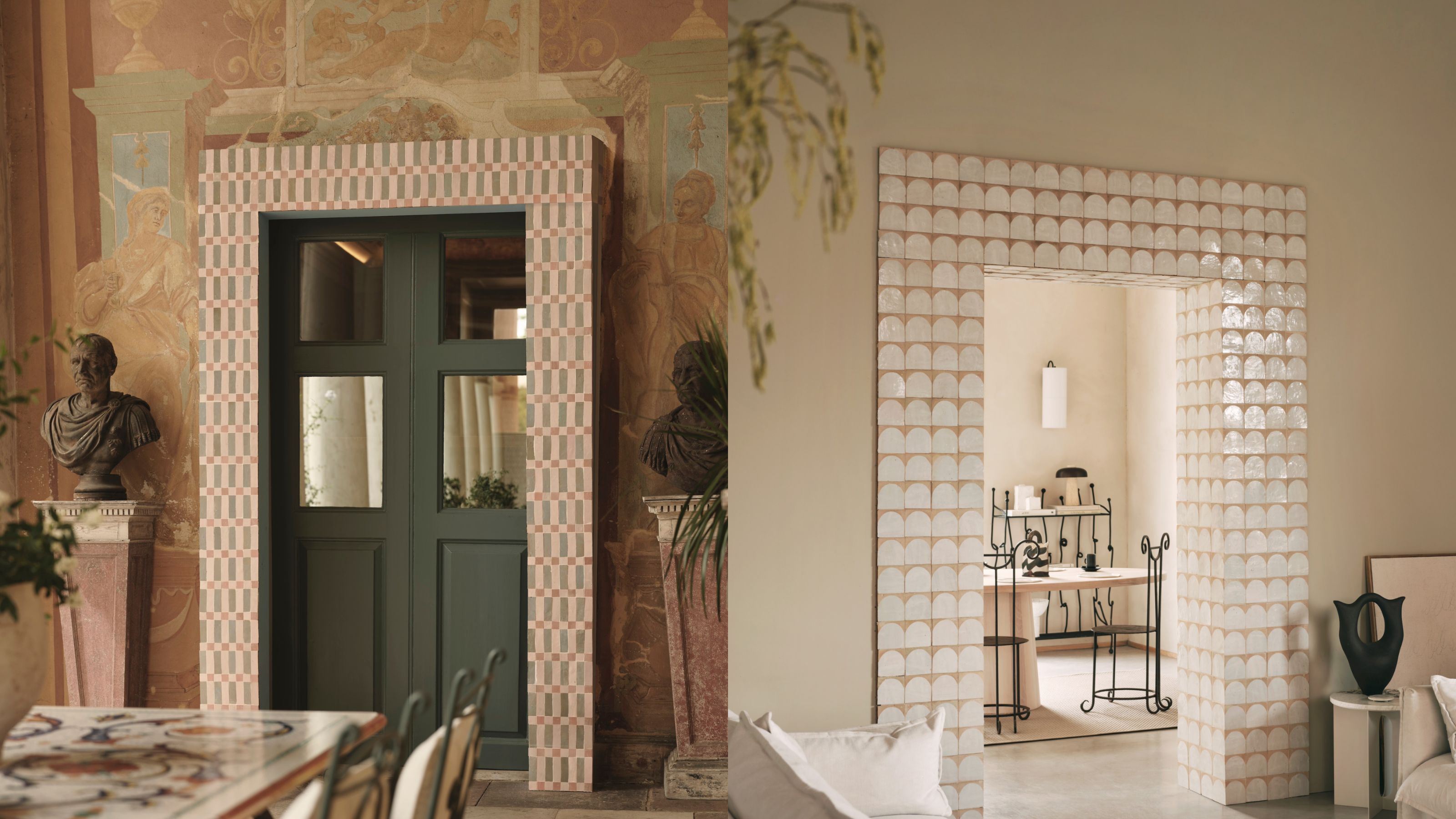 Two tiled doorways in a living space
