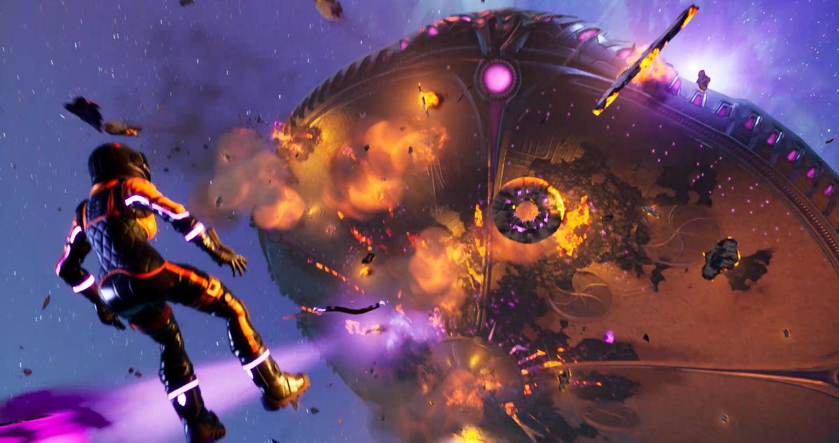 The massive UFO mothership that loomed over Fortnite&#039;s island for Chapter 2 Season 7 explodes in the climax of the season-ending &quot;Operation: Skyfire&quot; event.