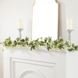 fake ivy on fireplace