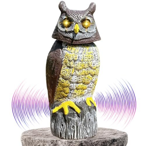 Owlery Solar Owl Guard With Motion Detector, Flashing Eyes, Spinning Head, Realistic Hooting and Silent Mode, Garden Owl, Outdoor Statue, Decoration for Home, Garden, Patio and Fence