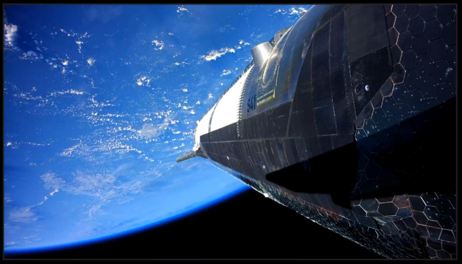 The upper stage of a spacecraft flies above Earth