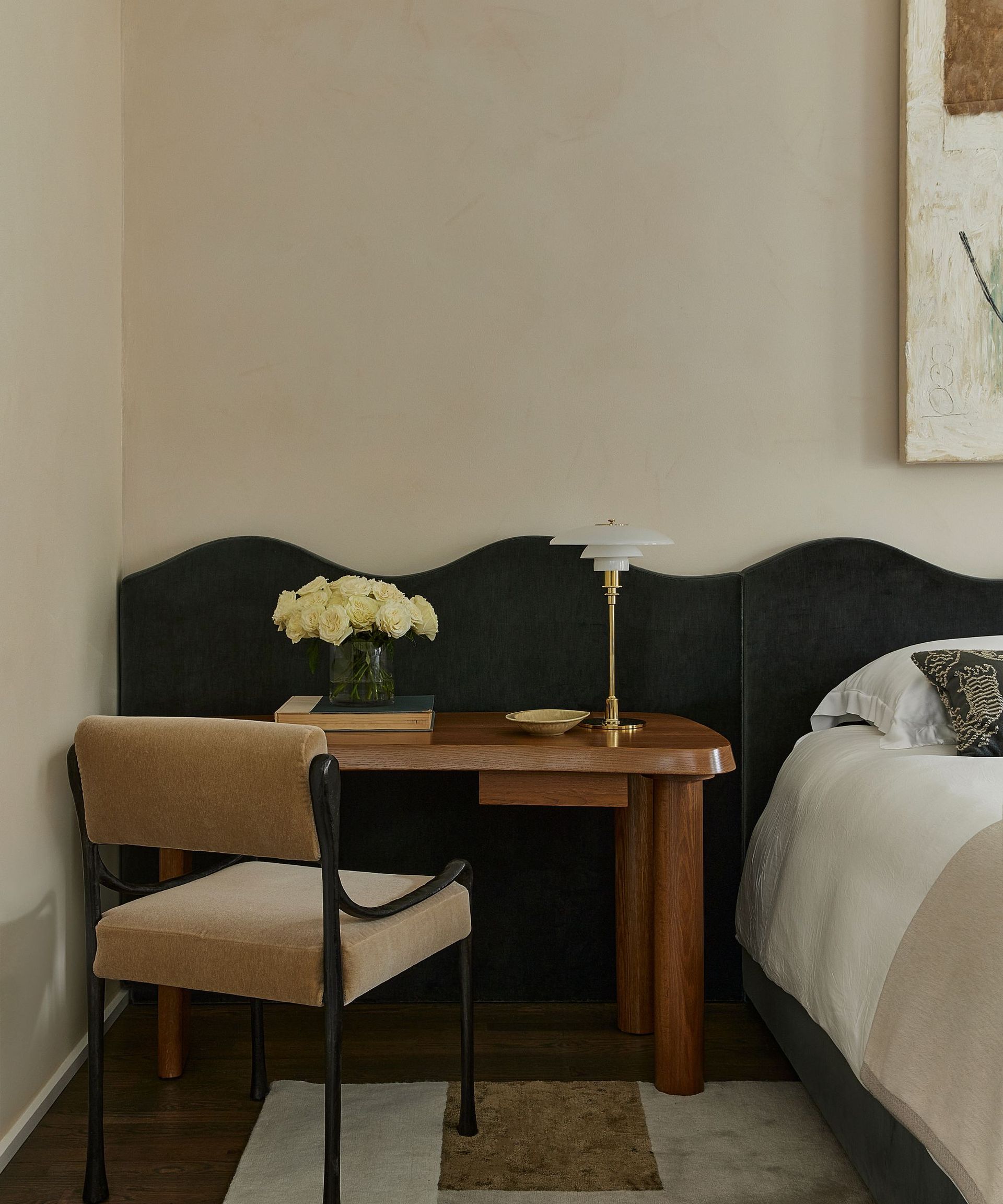 slow renovating minimal bedroom with built in headboard