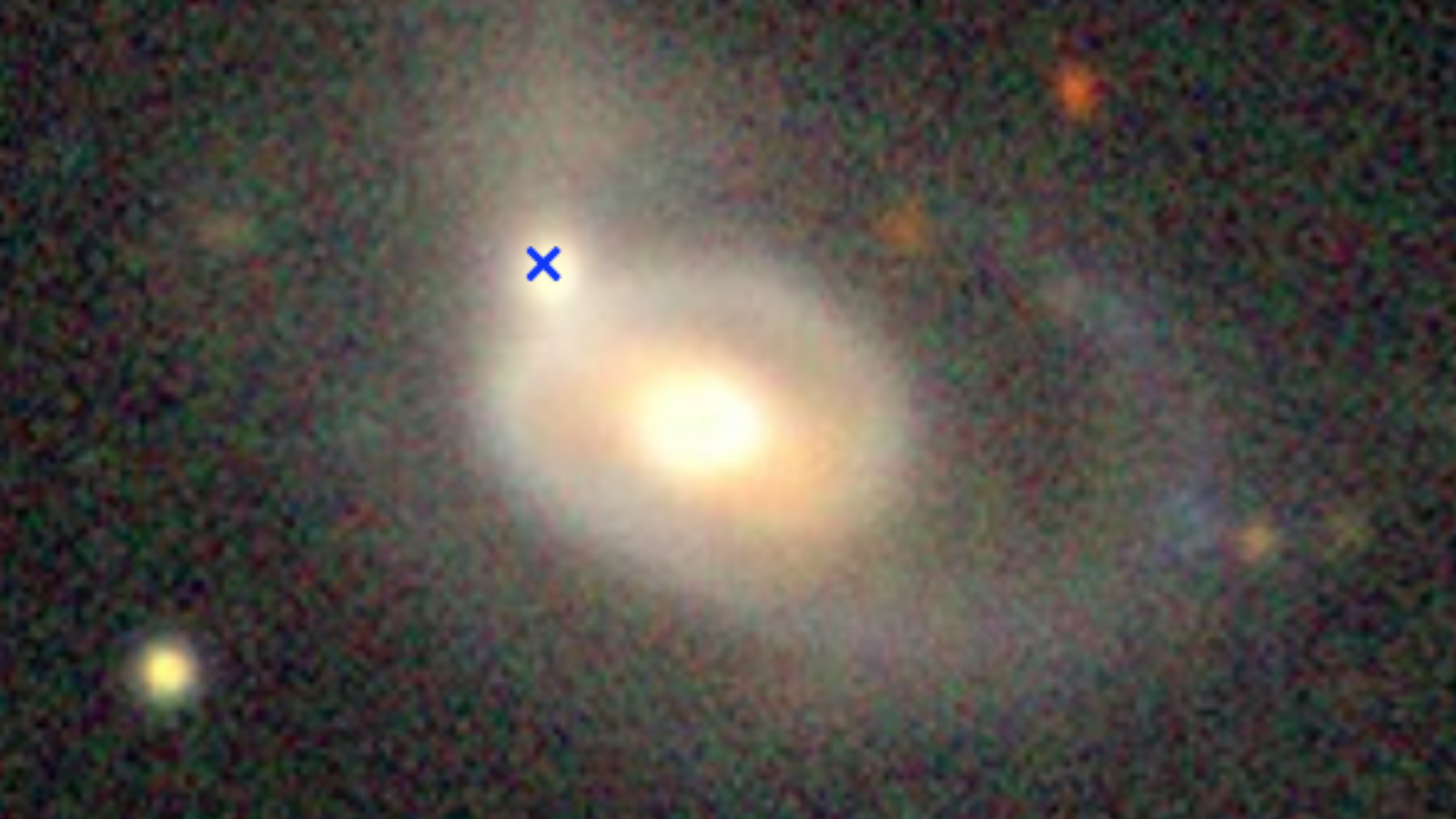 A yellow swirl with a blue cross in its north-west region