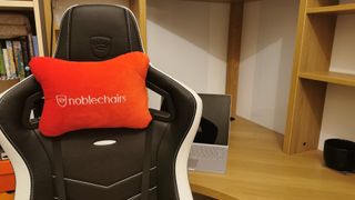 Epic Series real leather chair from Noblechairs in front of desk