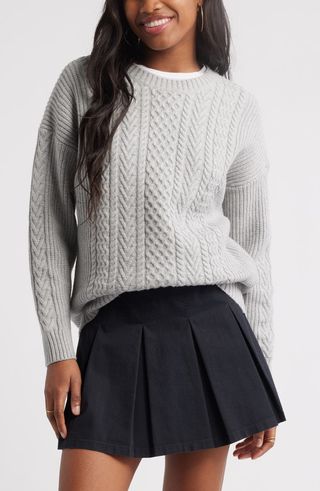 Oversize Cotton Blend Cable Sweater