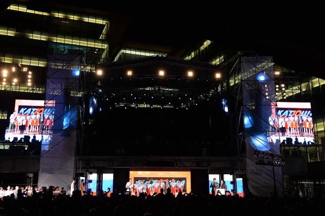 The riders took centre stage in the dark