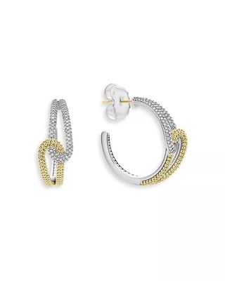 LAGOS, Caviar Lux-Clip Diamond Hoop Earrings in 18K Rose Gold and Sterling Silver