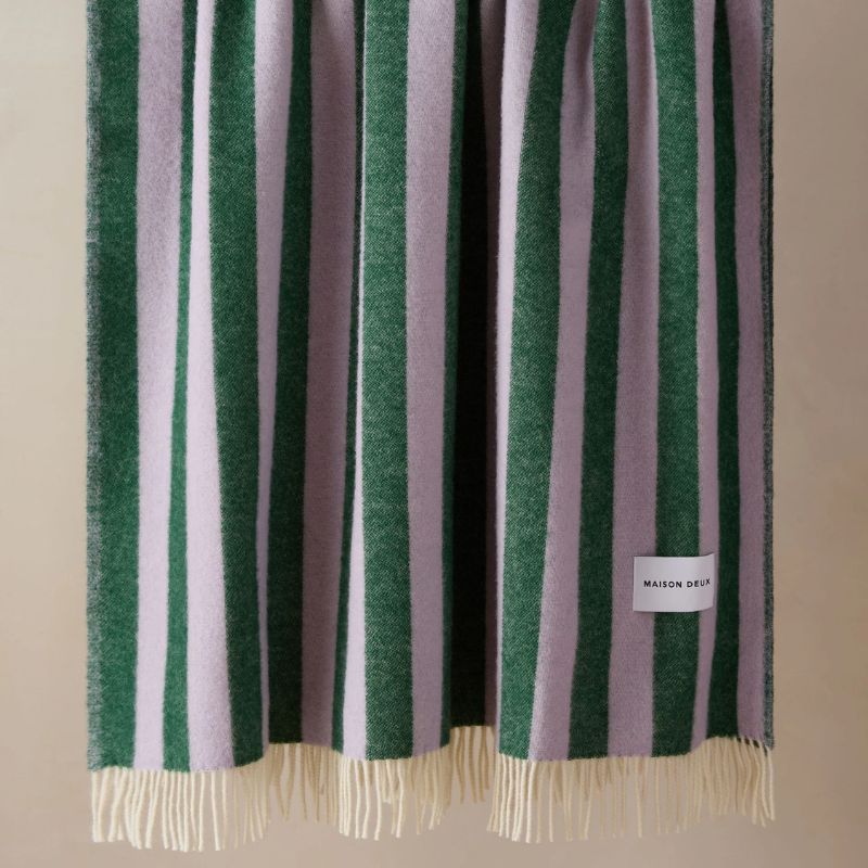 lilac and dark green striped throw